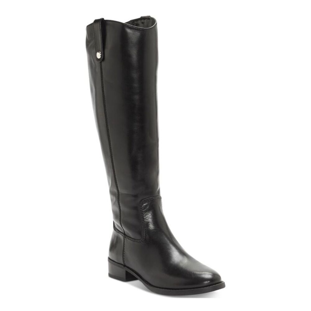 NWT INC Womens Black V Fawne Round Toe Block Heel Leather Riding Boot 5 M